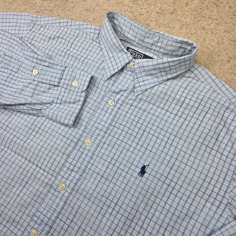 Polo Ralph Lauren Lowell Sport Shirt Mens L Blue Plaid Long Sleeve Button Up